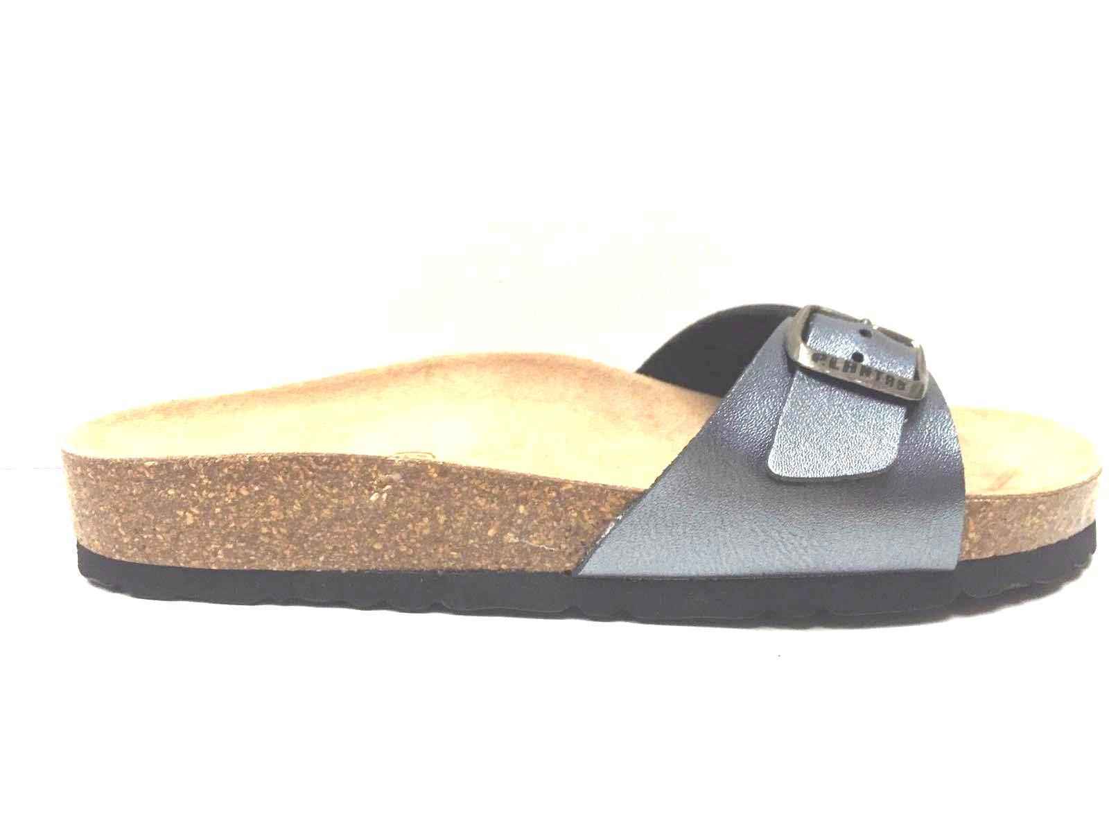 SCARPE CIABATTE SANDALO DONNA PLANTAS ORIGINALE P20416 PELLE ARGENTO NEW