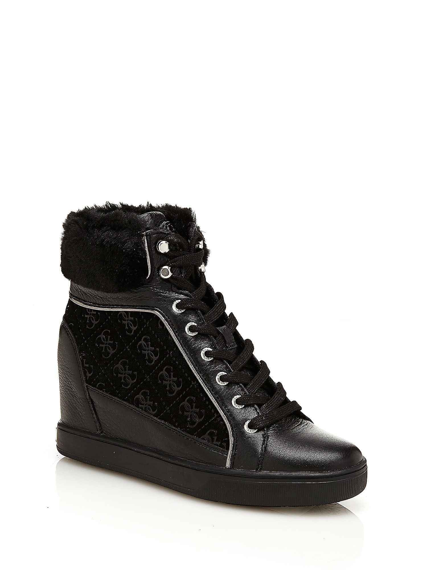 SCARPE SNEAKERS DONNA GUESS FLFUR4SUE12 FURR PELLE ZEPPA NERO ORIGINAL AI NEW