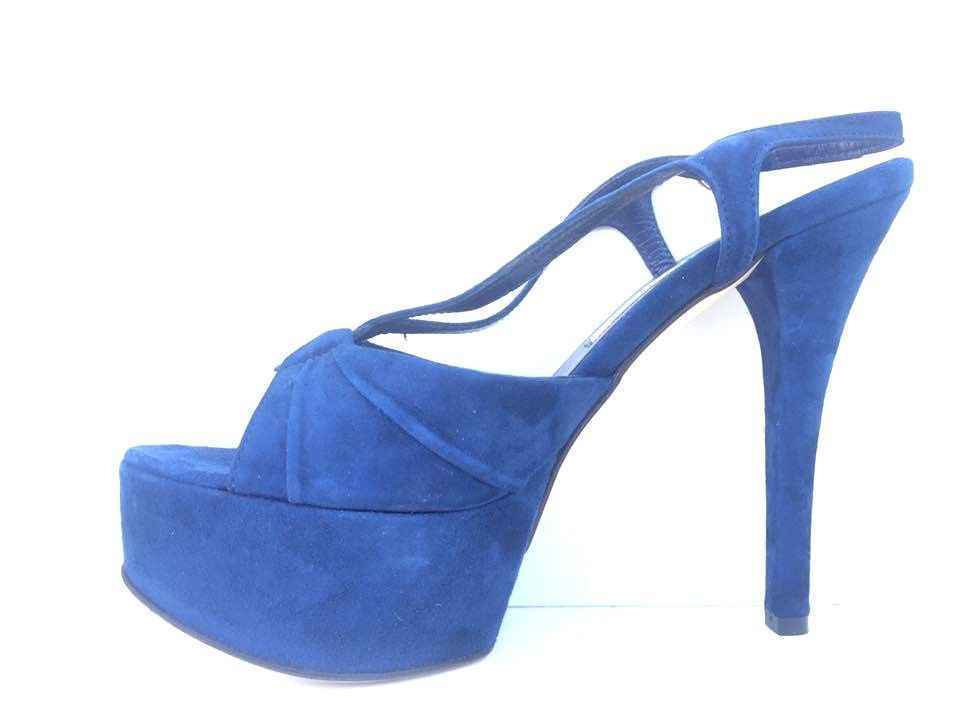 SCARPE SANDALO TACCO DONNA MANAS LEA FOSCATI 01767C PELLE BLU ORIGINALE PE