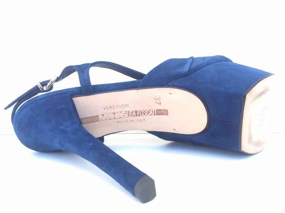 SCARPE SANDALO TACCO DONNA MANAS LEA FOSCATI 01767C PELLE BLU ORIGINALE PE