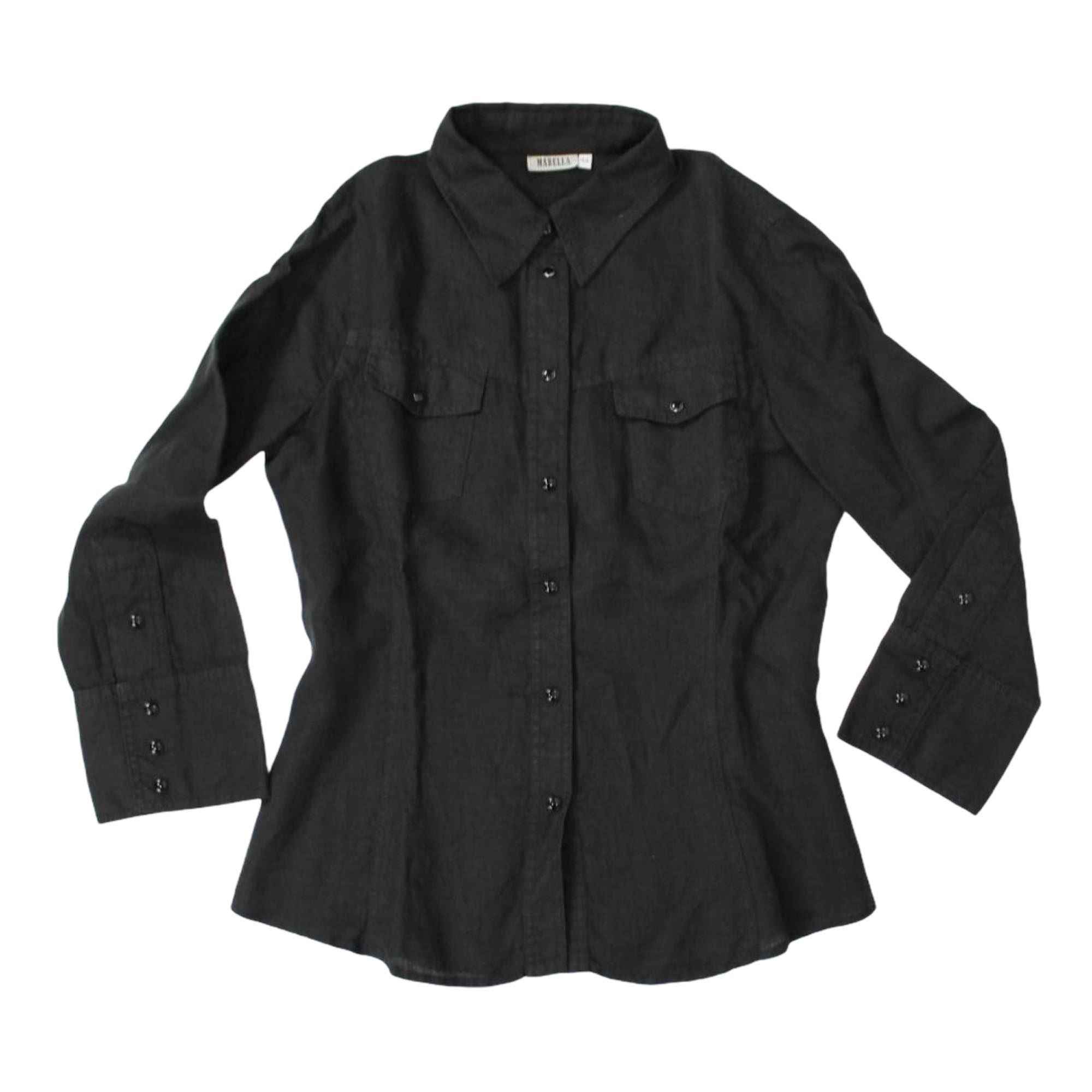 CAMICIA DONNA MARELLA RADAR 31131252 003 NERO LINO MANICHE LUNGHE PE