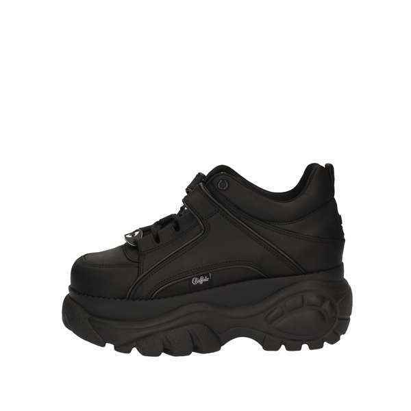 SCARPE SNEAKERS ALTE DONNA BUFFALO LONDON 1339 14 PELLE NERO ORIGINALE AI NEW