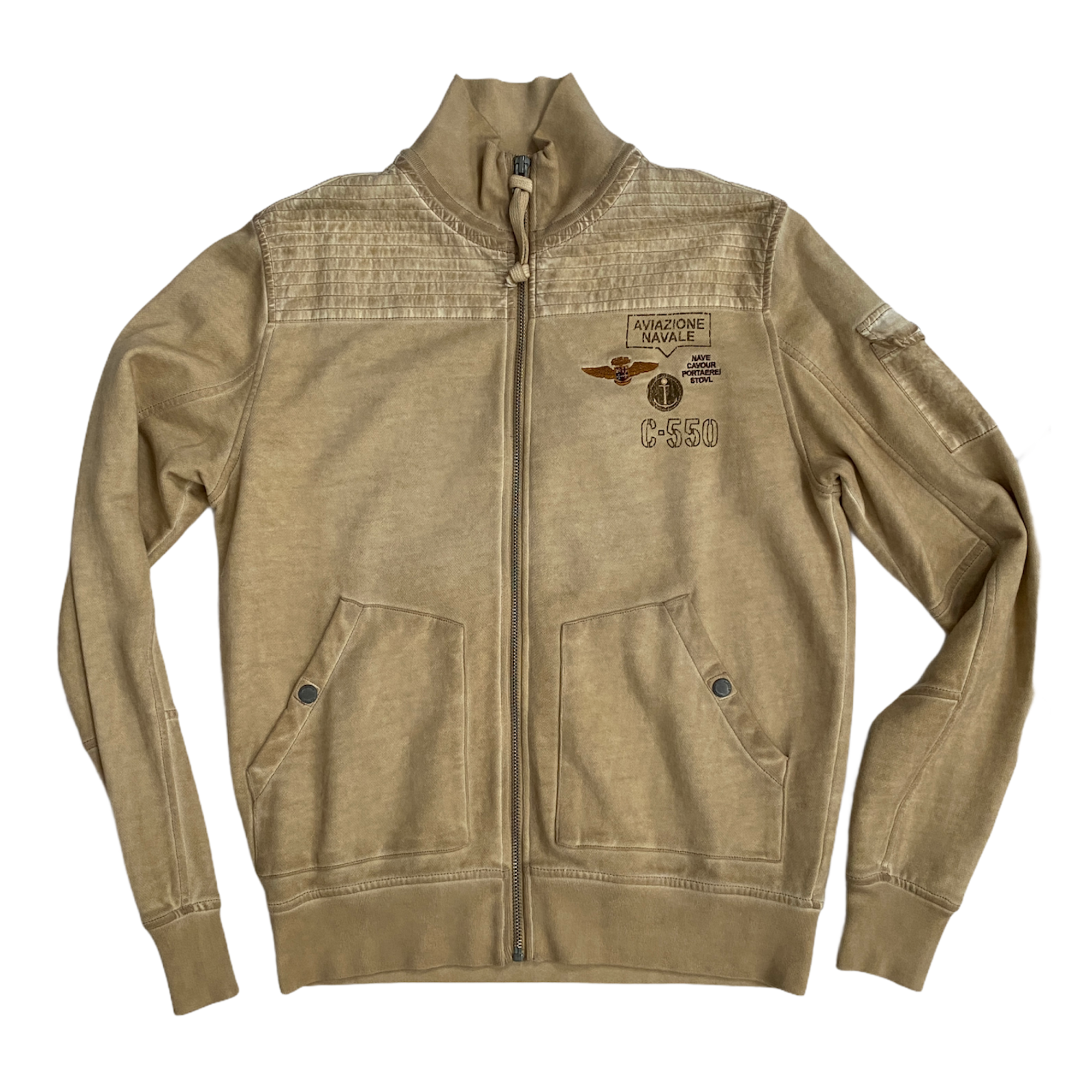 MAGLIA FELPA A GIUBBINO UOMO MARINA MILITARE AVIAZIONE NAVALE ANYW058 BEIGE PE
