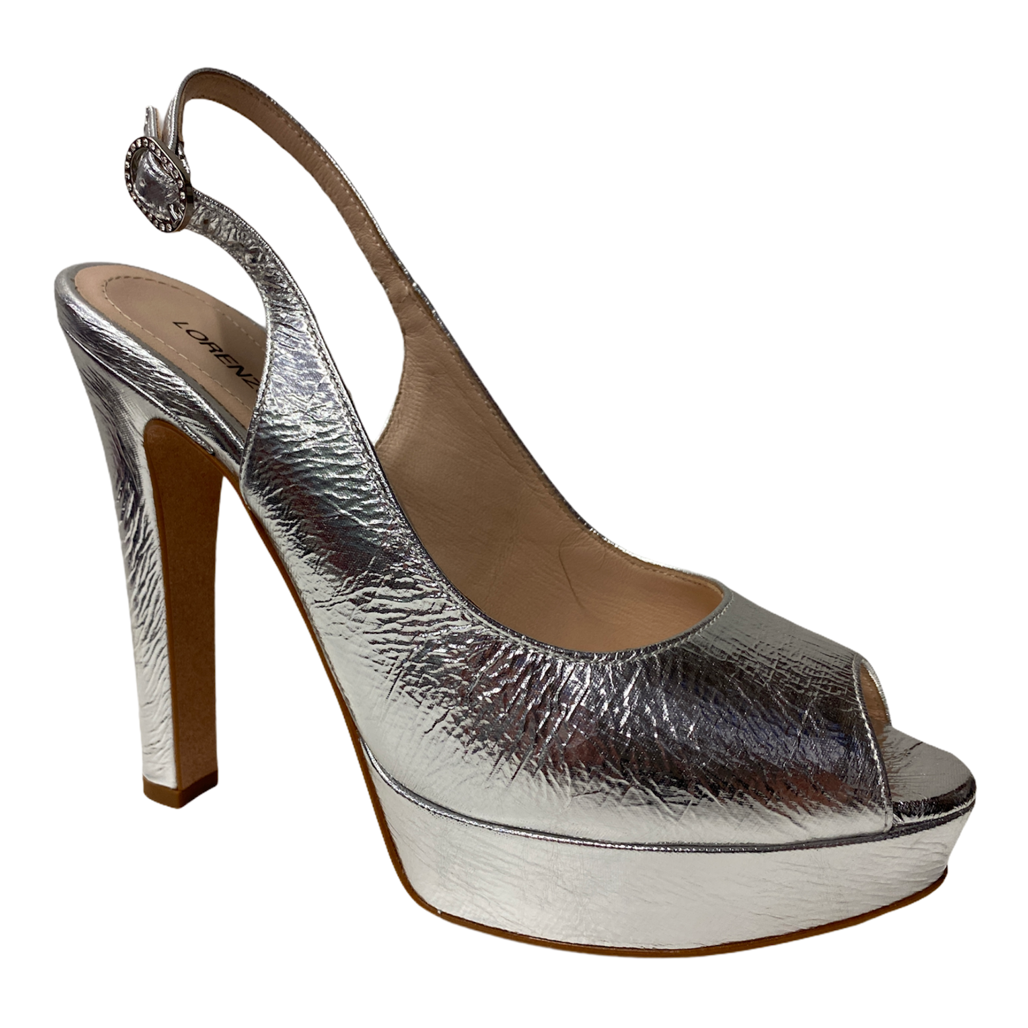 SCARPE SANDALO TACCO DONNA LORENZO MARI LOR1010 PELLE SILVER ORIGINALE PE