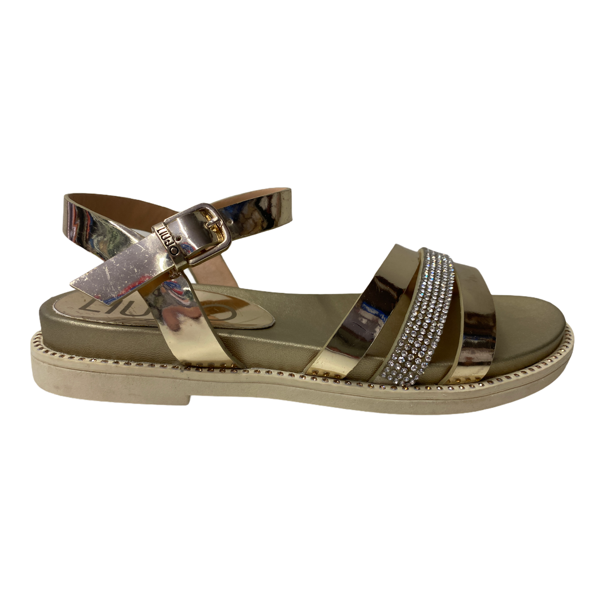 SCARPE SANDALO SANDALI BAMBINA LIU JO CAMP 2021D PELLE ORO ORIGINALE PE