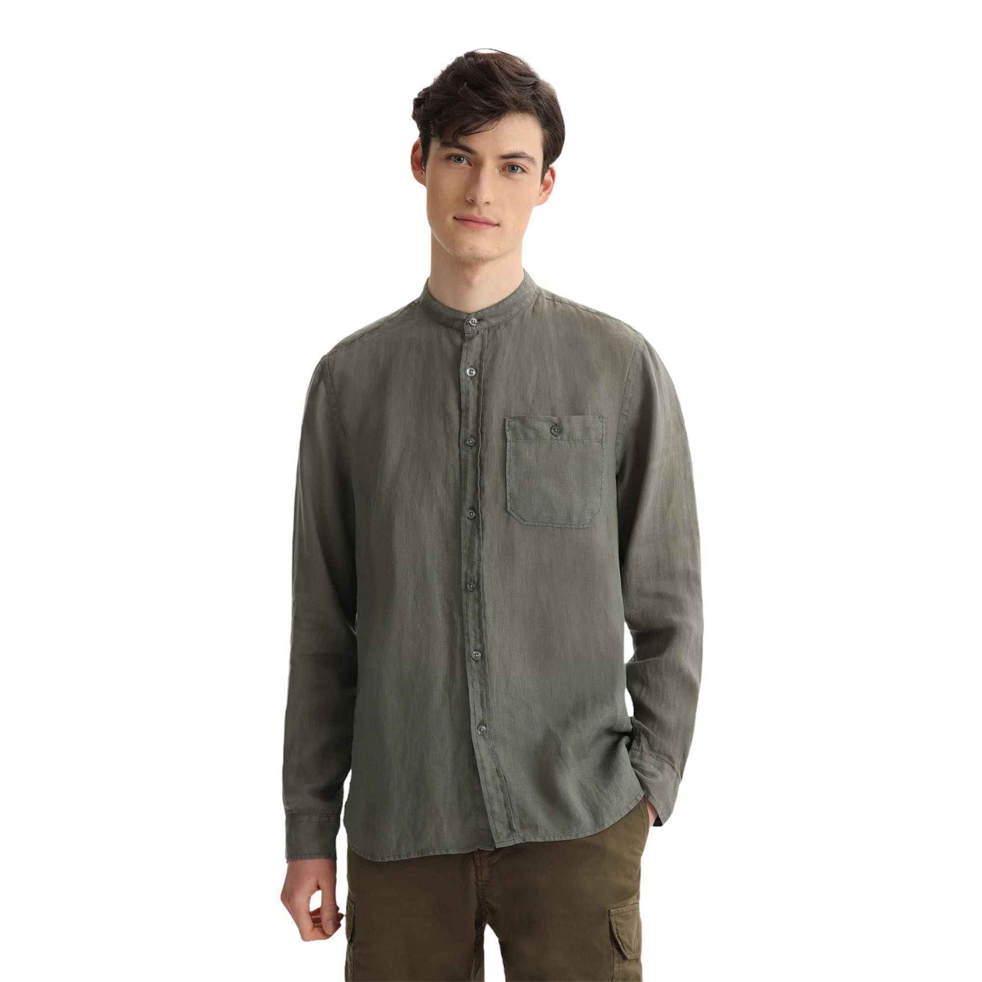 CAMICIA CAMICIE UOMO WOOLRICH CFWOSI0046MRUT2558 LINO VERDE ORIGINALE PE 2021
