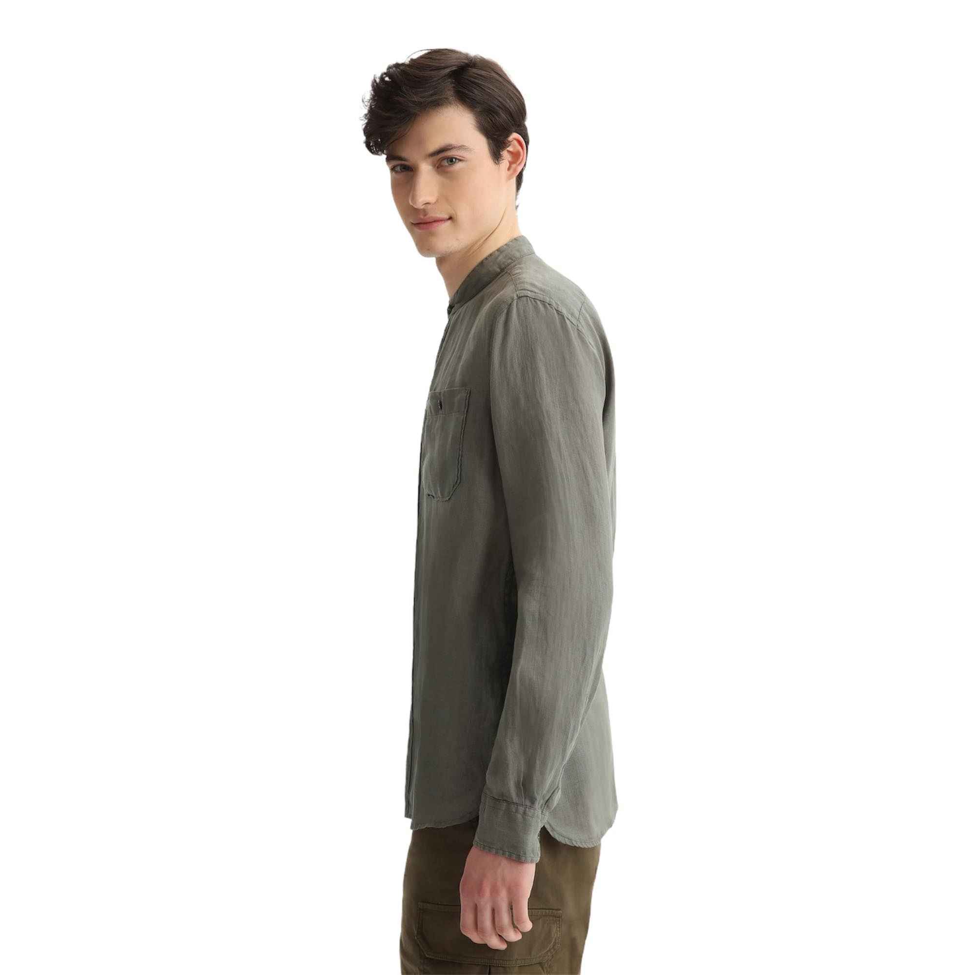 CAMICIA CAMICIE UOMO WOOLRICH CFWOSI0046MRUT2558 LINO VERDE ORIGINALE PE 2021