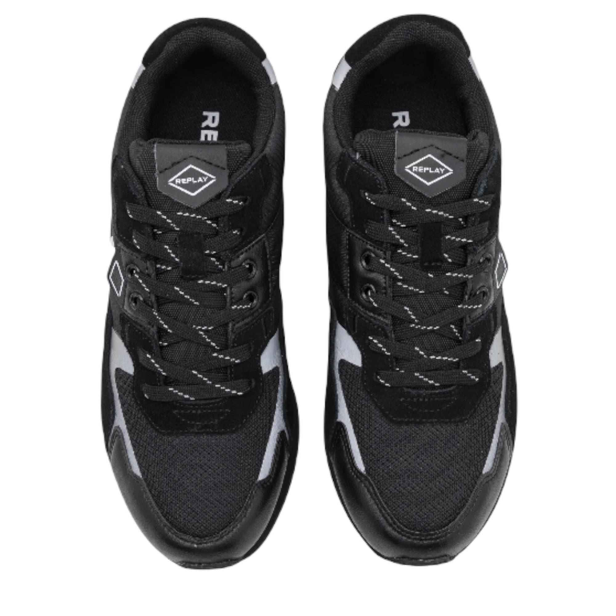 SCARPE SNEAKERS UOMO REPLAY SPORT LEVEL RS1D0018T PELLE NERO ORIGINALE AI 2022