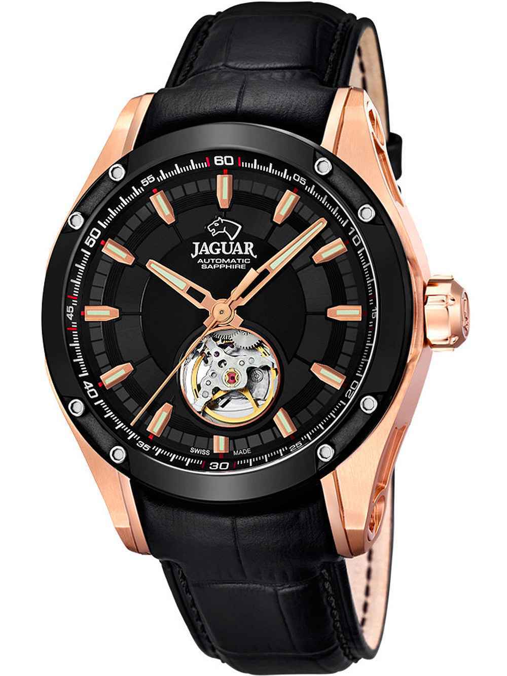OROLOGIO MULTIFUNZIONE UOMO JAGUAR J814 A PELLE CASSA 45 NERO ACCIAIO ORIGINALE
