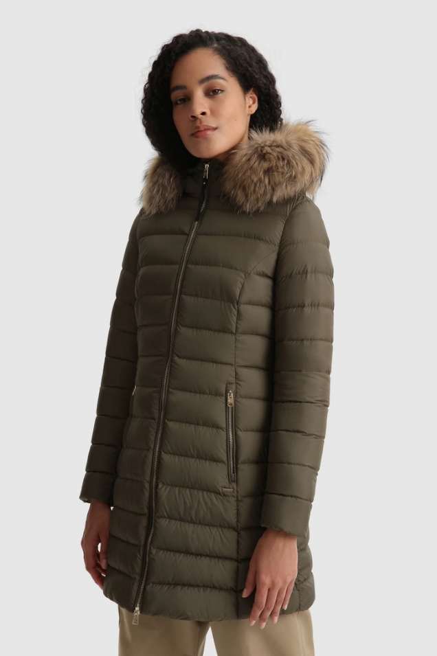 GIUBBOTTO PIUMINO DONNA WOOLRICH ELLIS CFWWOU0508 VERDE ORIGINALE AI 2022