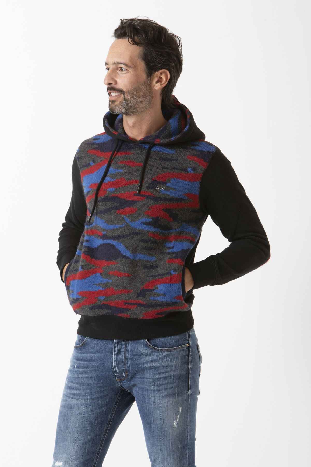 MAGLIA MAGLIONE MAGLIE UOMO SUN68 HOOD F29116 LANA NERO ORIGINALE AI 2022