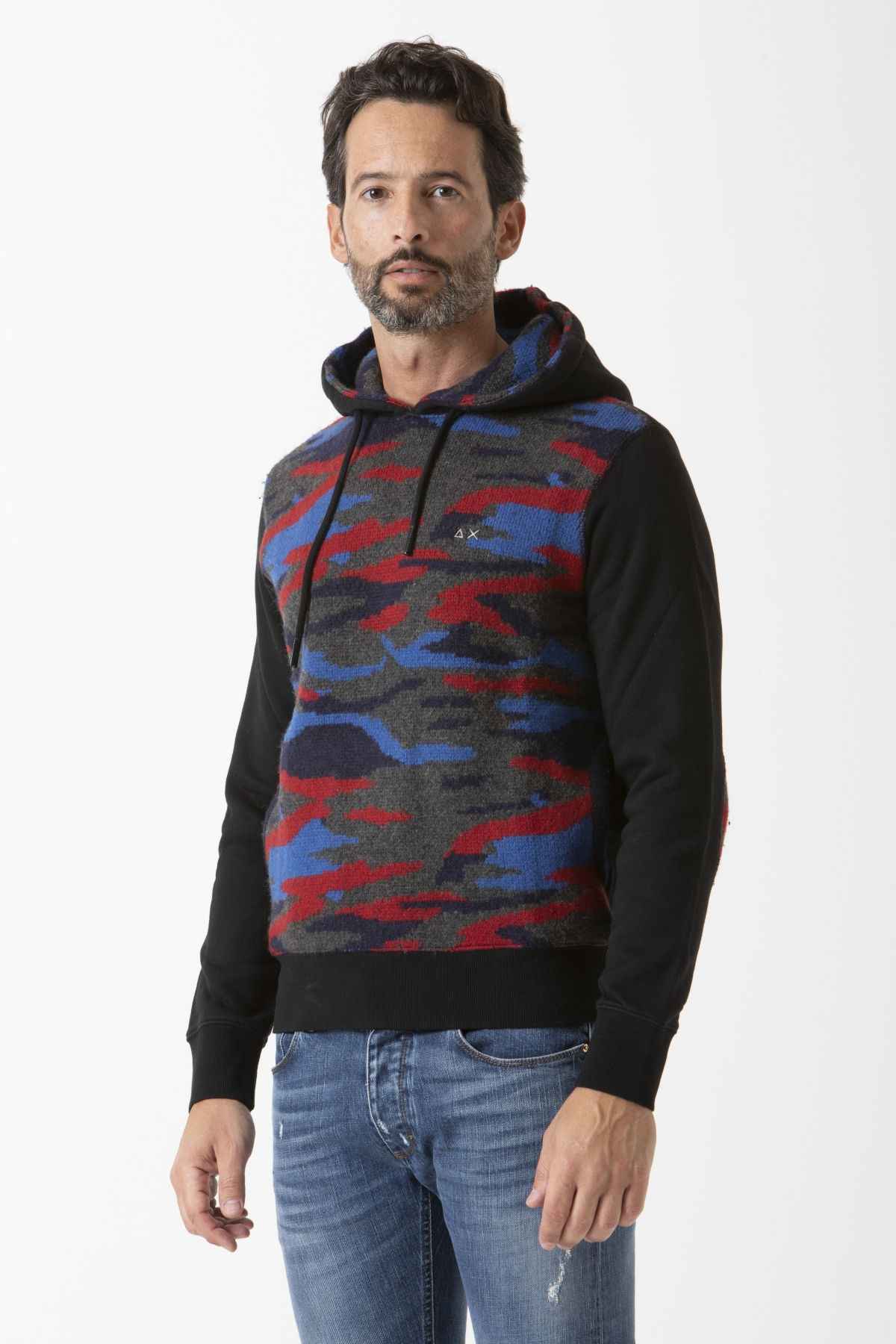 MAGLIA MAGLIONE MAGLIE UOMO SUN68 HOOD F29116 LANA NERO ORIGINALE AI 2022