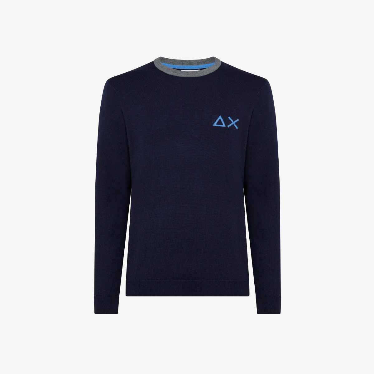 MAGLIA MAGLIONE MAGLIE UOMO SUN68 ROUND BIG K41112 LANA BLU ORIGINALE AI 2022