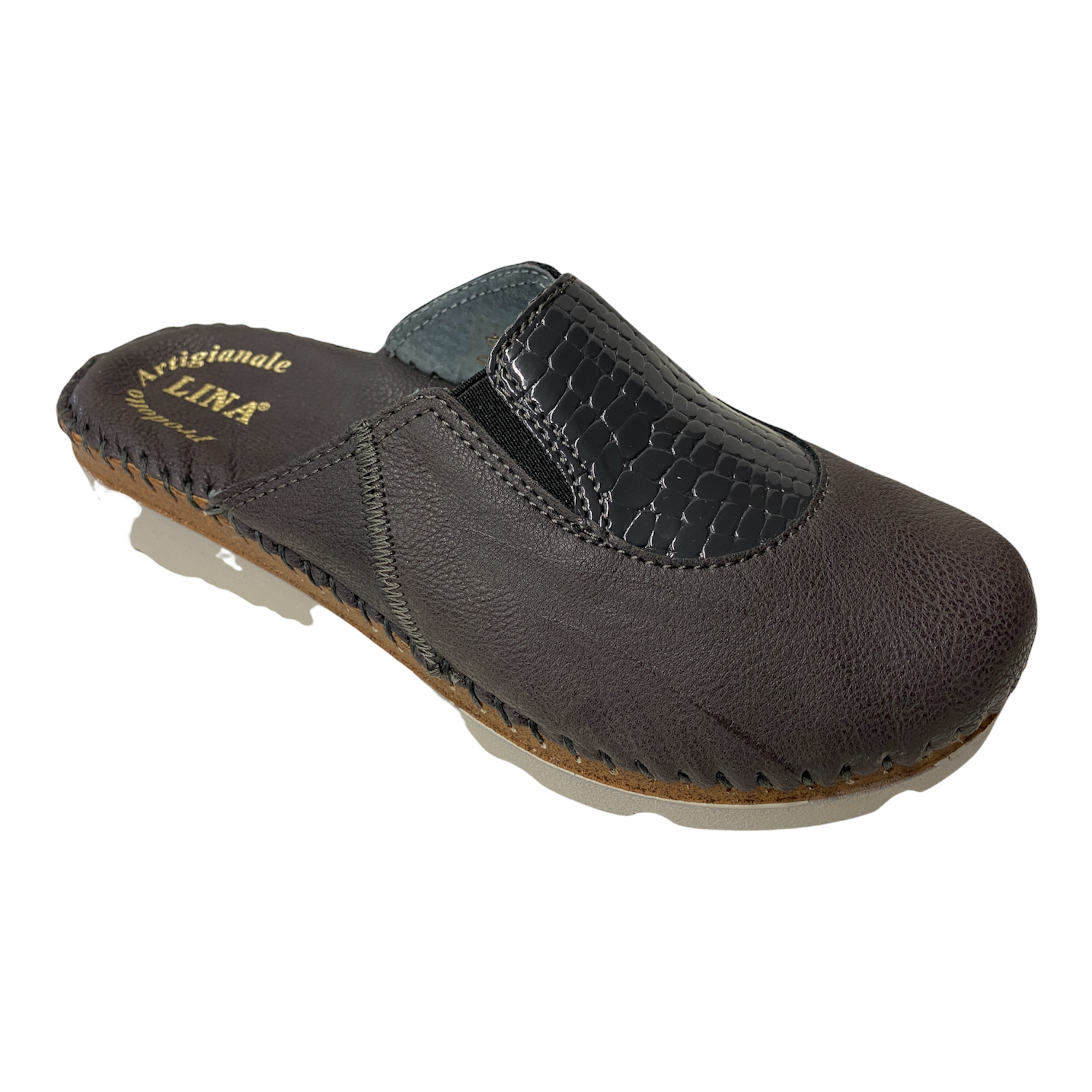 SCARPE PANTOFOLA CIABATTE ZEPPA DONNA LINA 7313 PELLE GRIGIO ORIGINALE AI