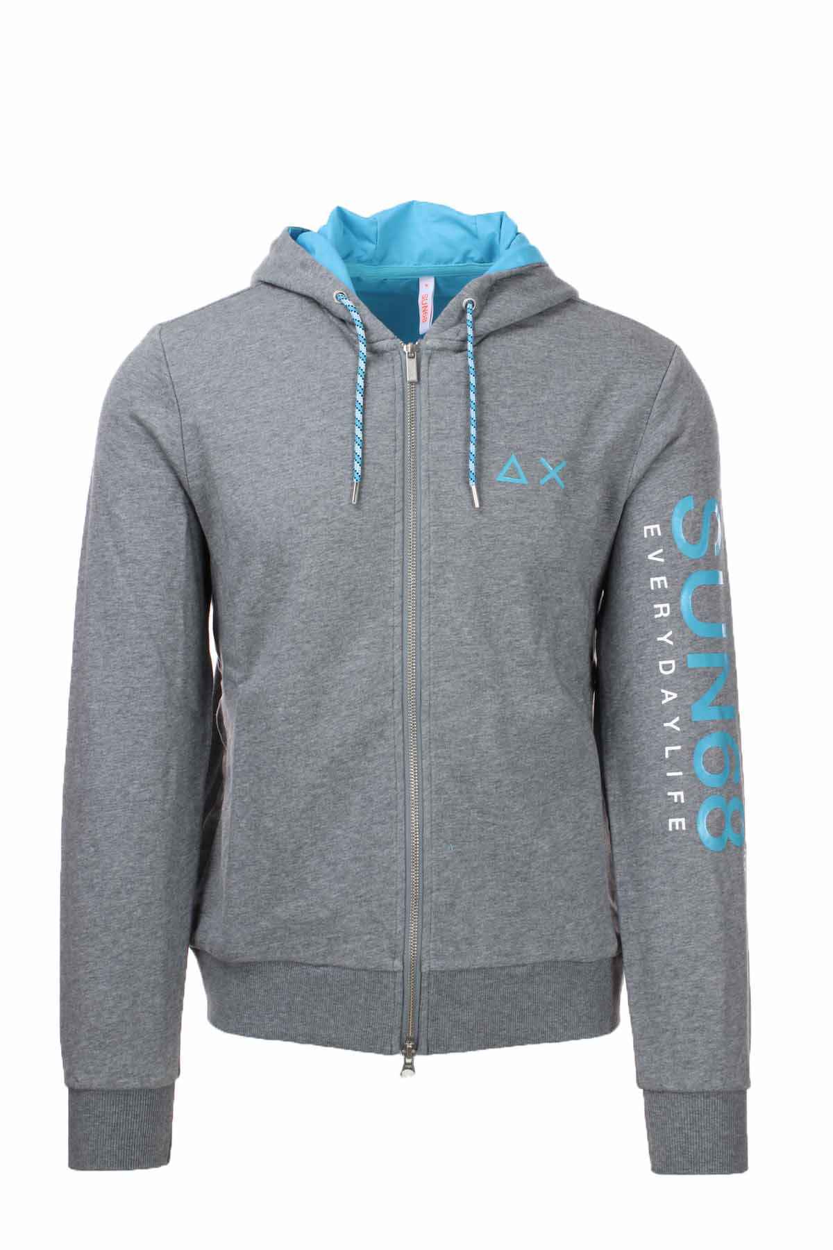 MAGLIA FELPA FELPE ZIP UOMO SUN68 F32112 COTONE 34 GRIGIO ORIGINALE PE 2022