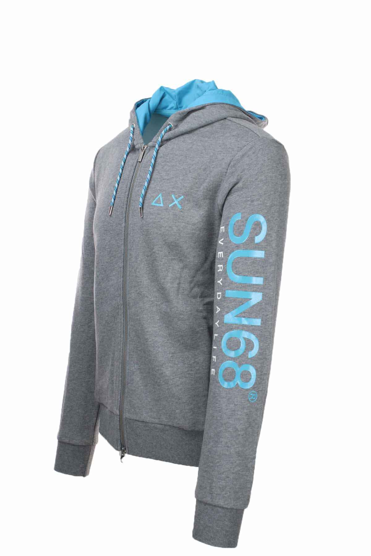 MAGLIA FELPA FELPE ZIP UOMO SUN68 F32112 COTONE 34 GRIGIO ORIGINALE PE 2022