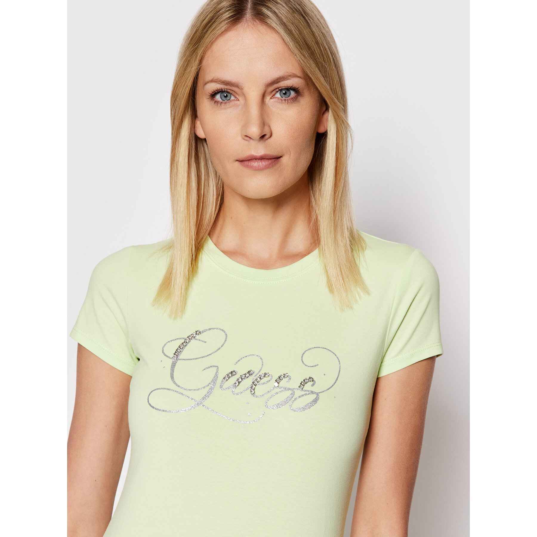 MAGLIA T SHIRT MAGLIE DONNA GUESS W2GI24KA0Q1 COTONE VERDE ORIGINALE PE 2022