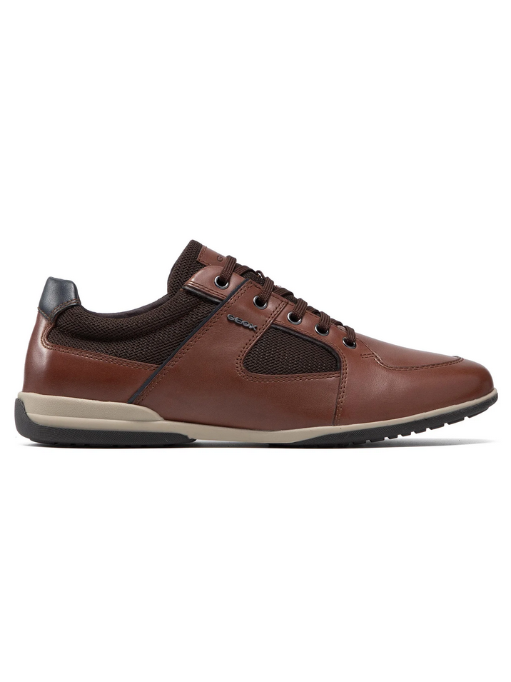 SCARPE SNEAKERS CASUAL UOMO GEOX TIMOTHY U026TB 04314 PELLE MARRONE ORIGINALE PE