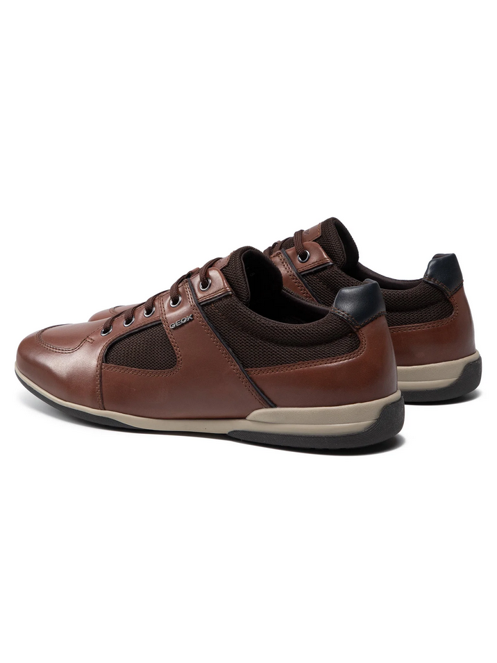 SCARPE SNEAKERS CASUAL UOMO GEOX TIMOTHY U026TB 04314 PELLE MARRONE ORIGINALE PE