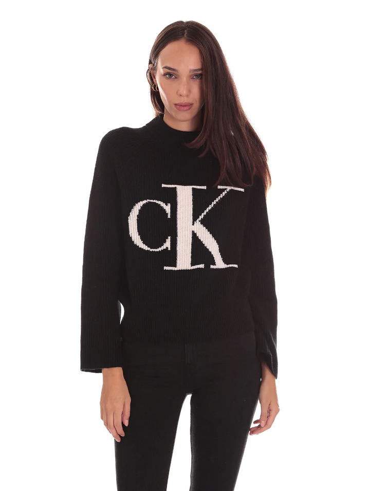 MAGLIA MAGLIONE DONNA CALVIN KLEIN JEANS J20J219777 COTONE NERO ORIGINAL AI 2023