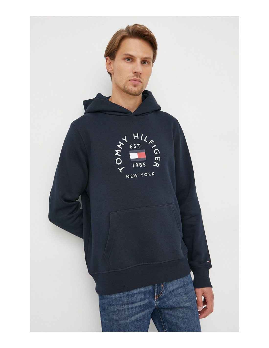 MAGLIA FELPA FELPE UOMO TOMMY HILFIGER MW0MW27842 COTONE BLU ORIGINALE AI 2023