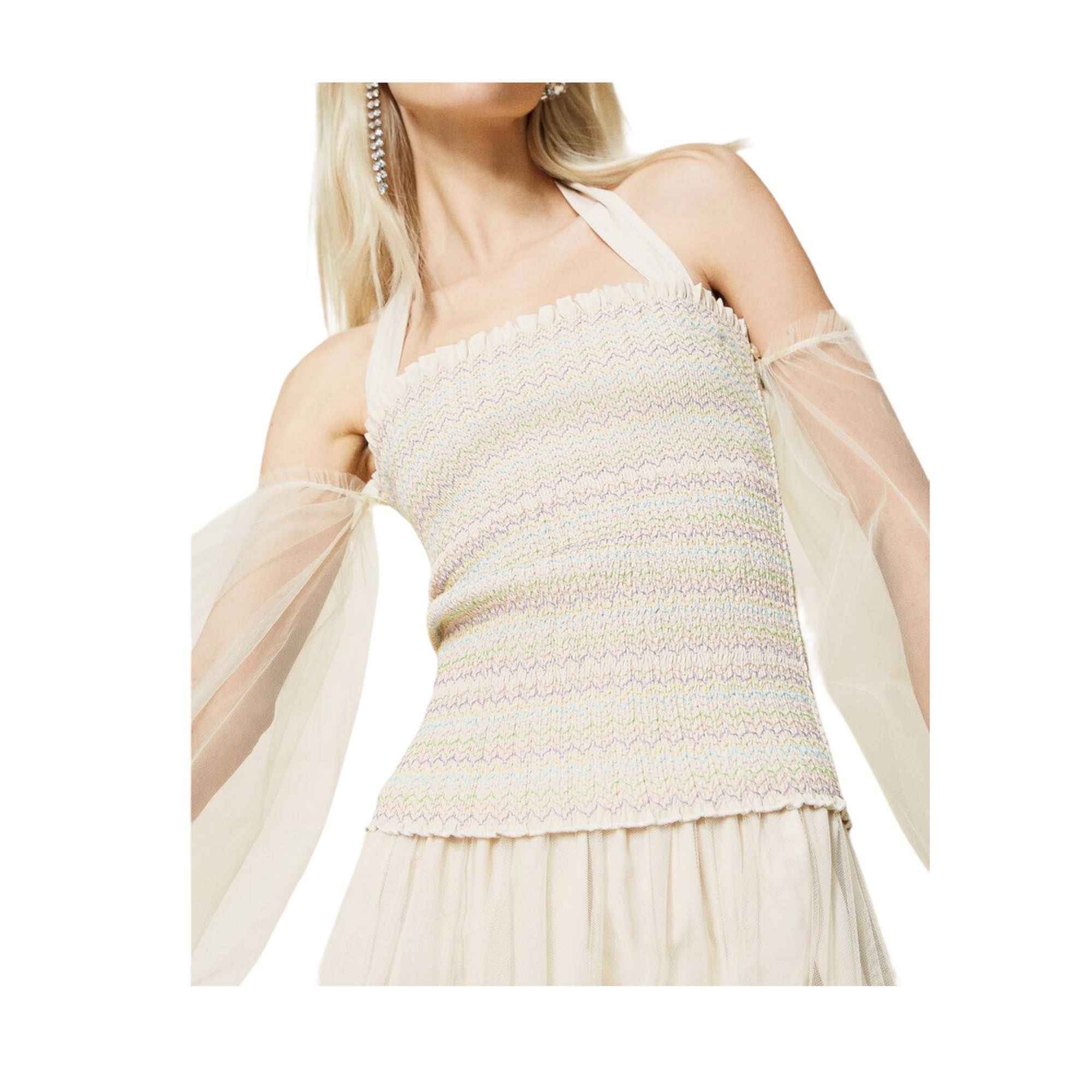 MAGLIA BLUSA MAGLIE TOP DONNA TWINSET ACTITUDE 221AT2072 TULLE BEIGE ORIGINAL PE