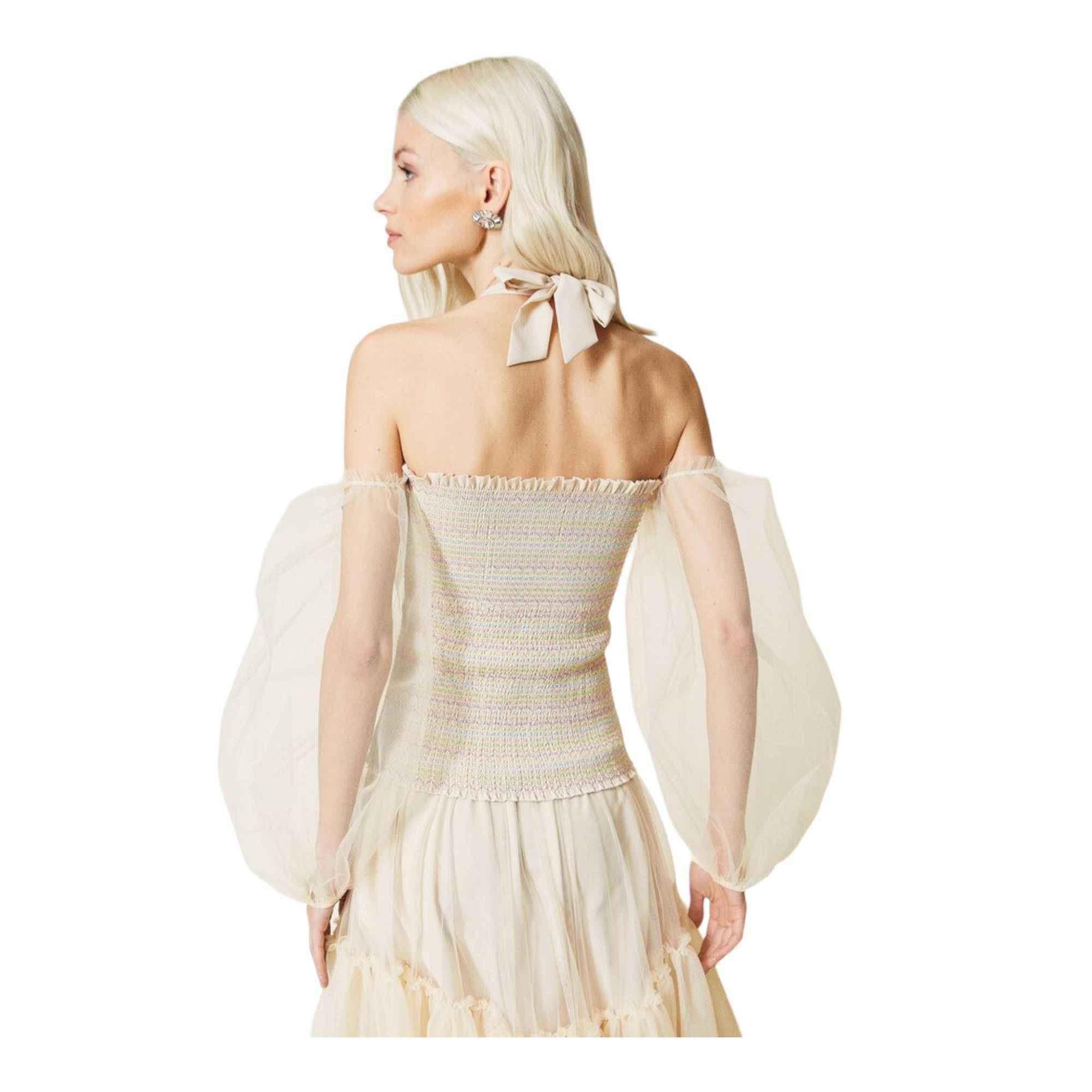 MAGLIA BLUSA MAGLIE TOP DONNA TWINSET ACTITUDE 221AT2072 TULLE BEIGE ORIGINAL PE