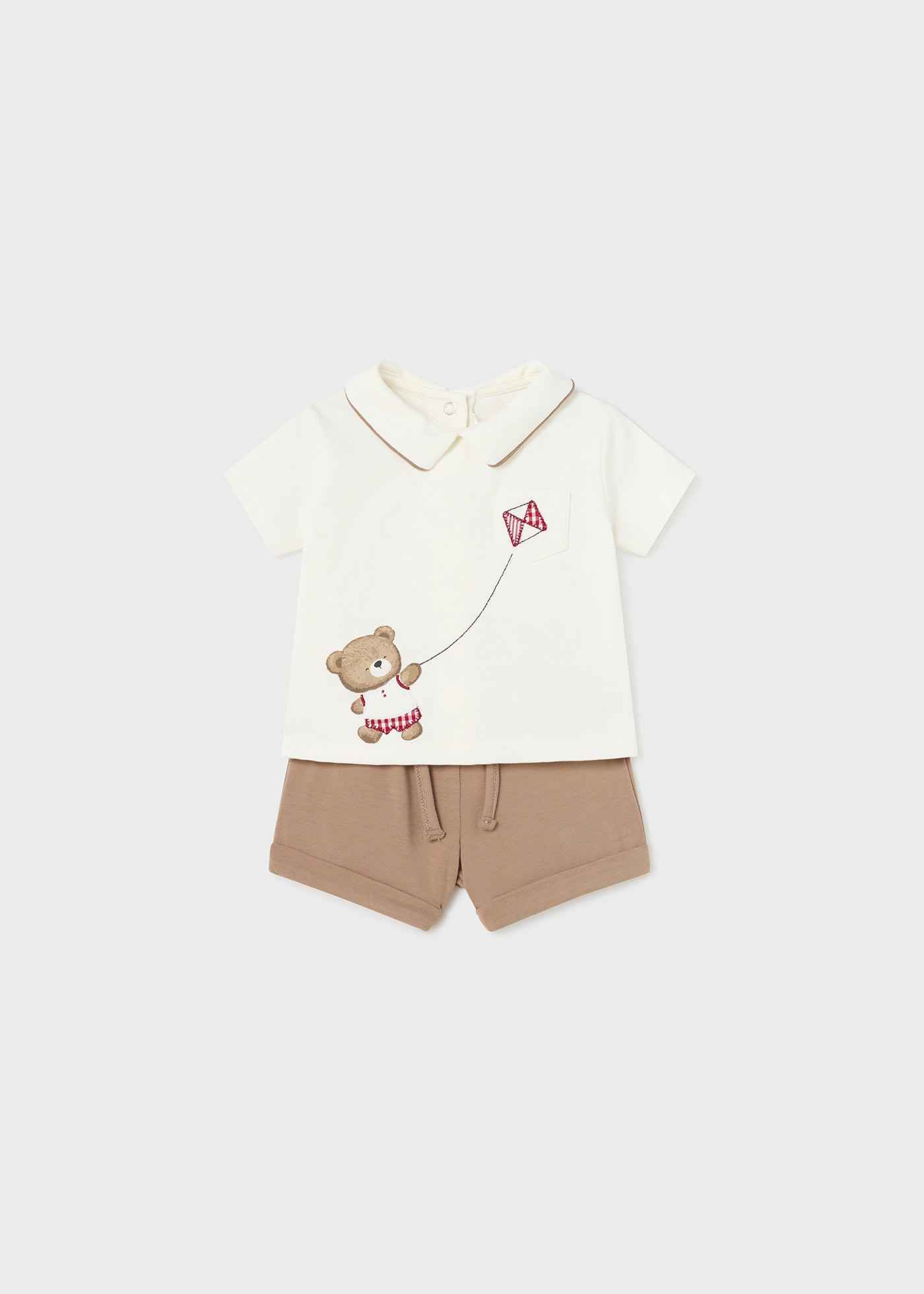 COMPLETO T SHIRT SHORT MAYORAL BAMBINO 1620 COTONE MARRONE ORIGINAL PE 2023