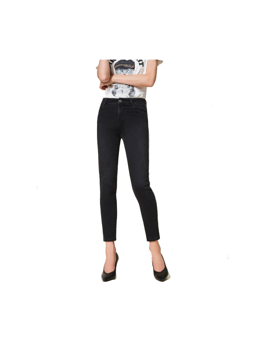 PANTALONE JEANS DONNA MY TWIN TWINSET 202MP2420 COTONE NERO ORIGINALE PE
