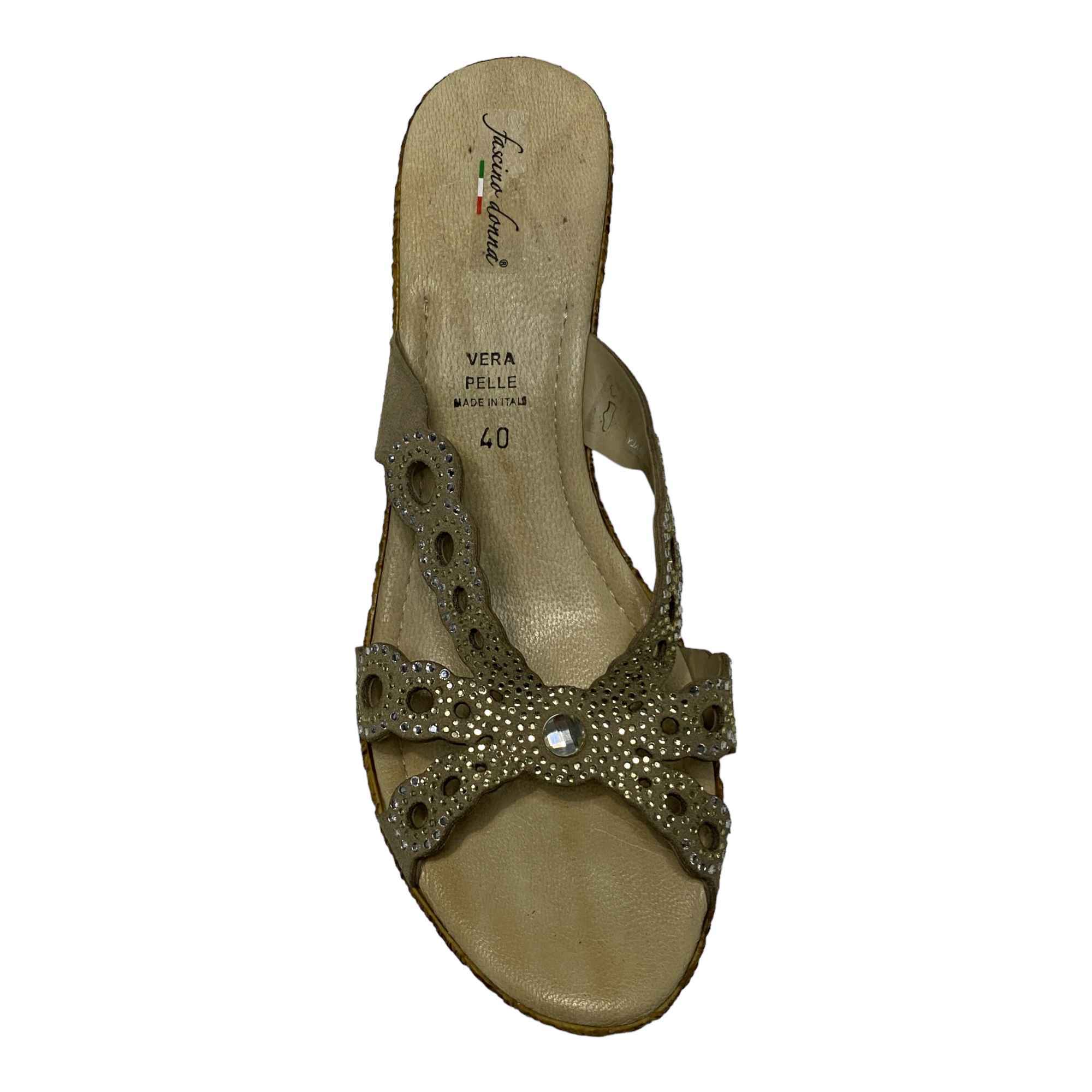 SCARPE CIABATTE SANDALI ZEPPA DONNA FASCINO 21128 PELLE BEIGE ORIGINALE PE