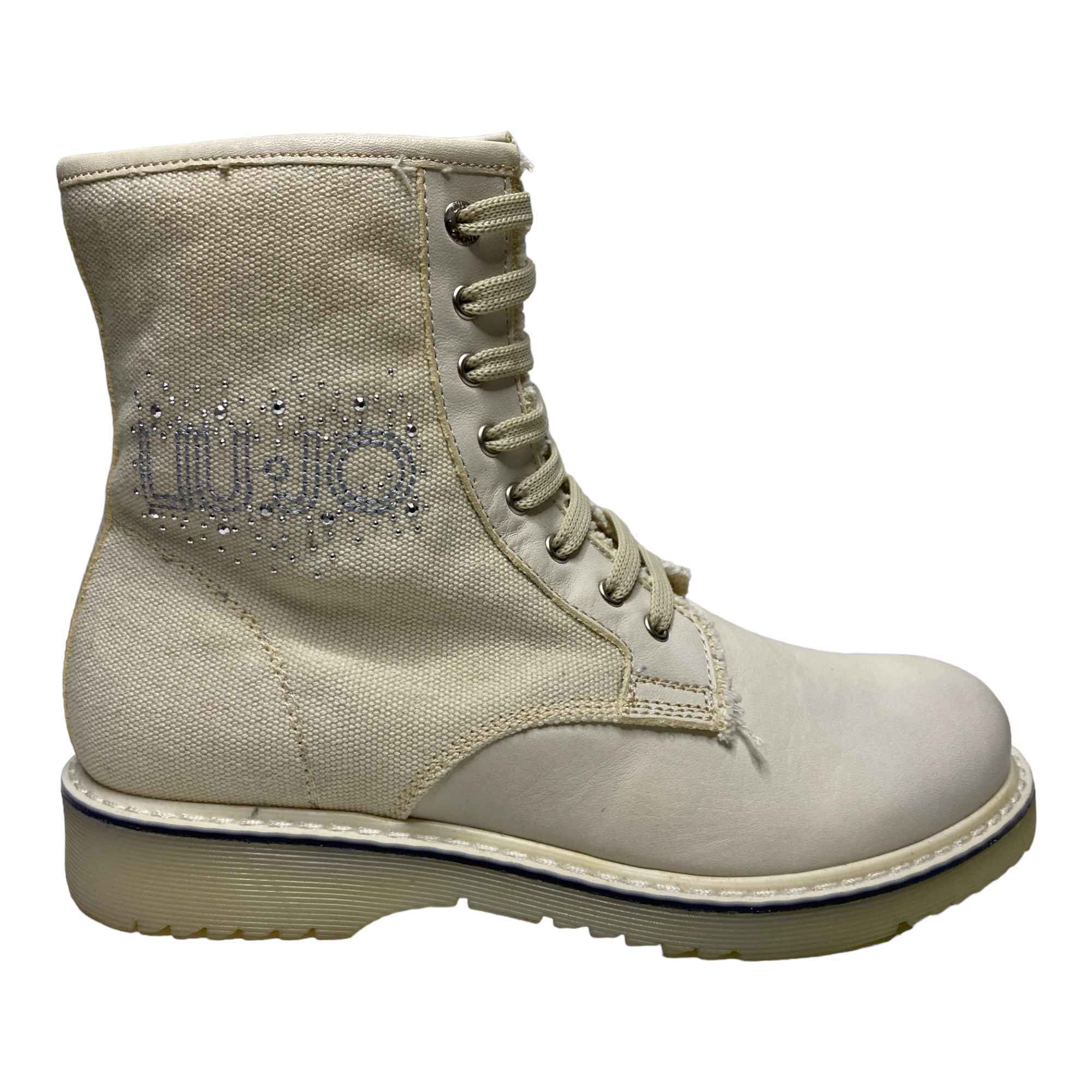 SCARPE ANFIBIO STIVALE STIVALI DONNA LIU JO UA20481 PELLE BEIGE ORIGINALE AI