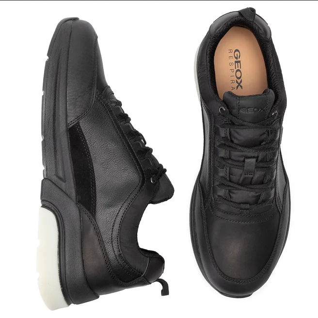 SCARPE SNEAKERS CASUAL UOMO GEOX ROCKSON U947WA 046ME PELLE NERO ORIGINALE AI