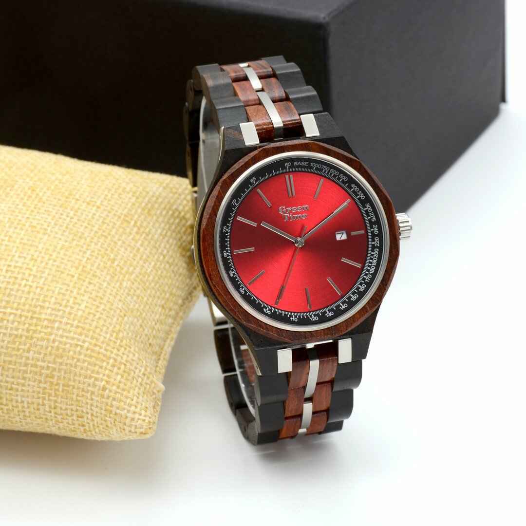 OROLOGIO QUARZO TEMPO UOMO GREEN TIME ZW166B 43 LEGNO ROSSO ORIGINALE AI 2024