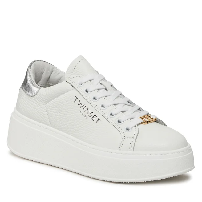 SCARPE SNEAKERS PLATFORM DONNA TWINSET 241TCP050 PELLE 07200 BIANCO ORIGINALE AI