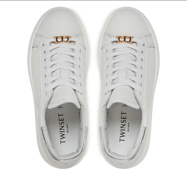 SCARPE SNEAKERS PLATFORM DONNA TWINSET 241TCP050 PELLE 07200 BIANCO ORIGINALE AI