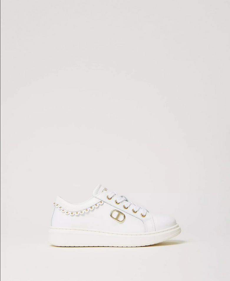 SCARPE SNEAKERS RAGAZZA TWINSET 241GCJ052 PELLE 11271 BIANCO ORIGINALE AI
