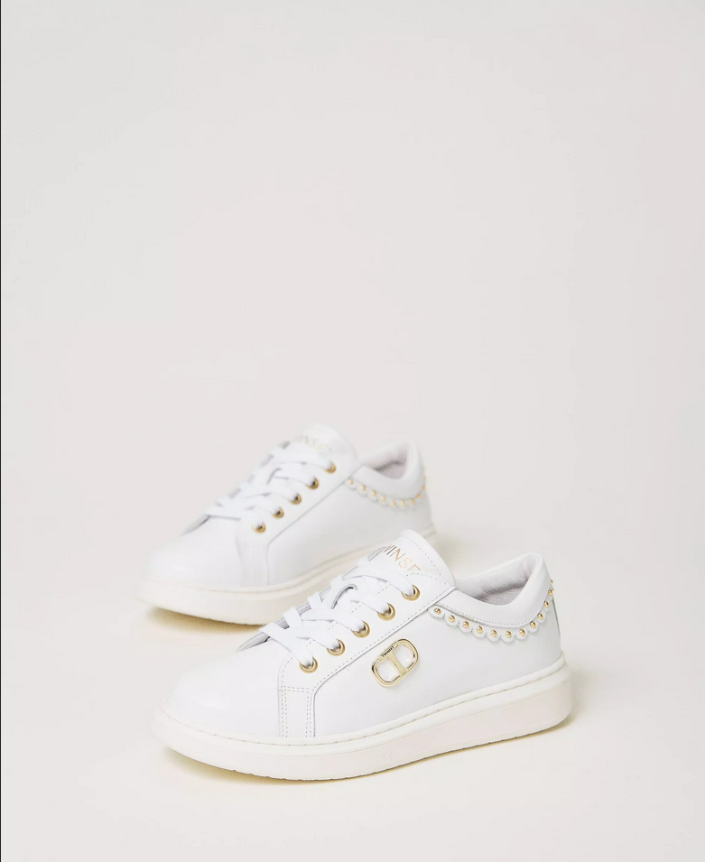SCARPE SNEAKERS RAGAZZA TWINSET 241GCJ052 PELLE 11271 BIANCO ORIGINALE AI