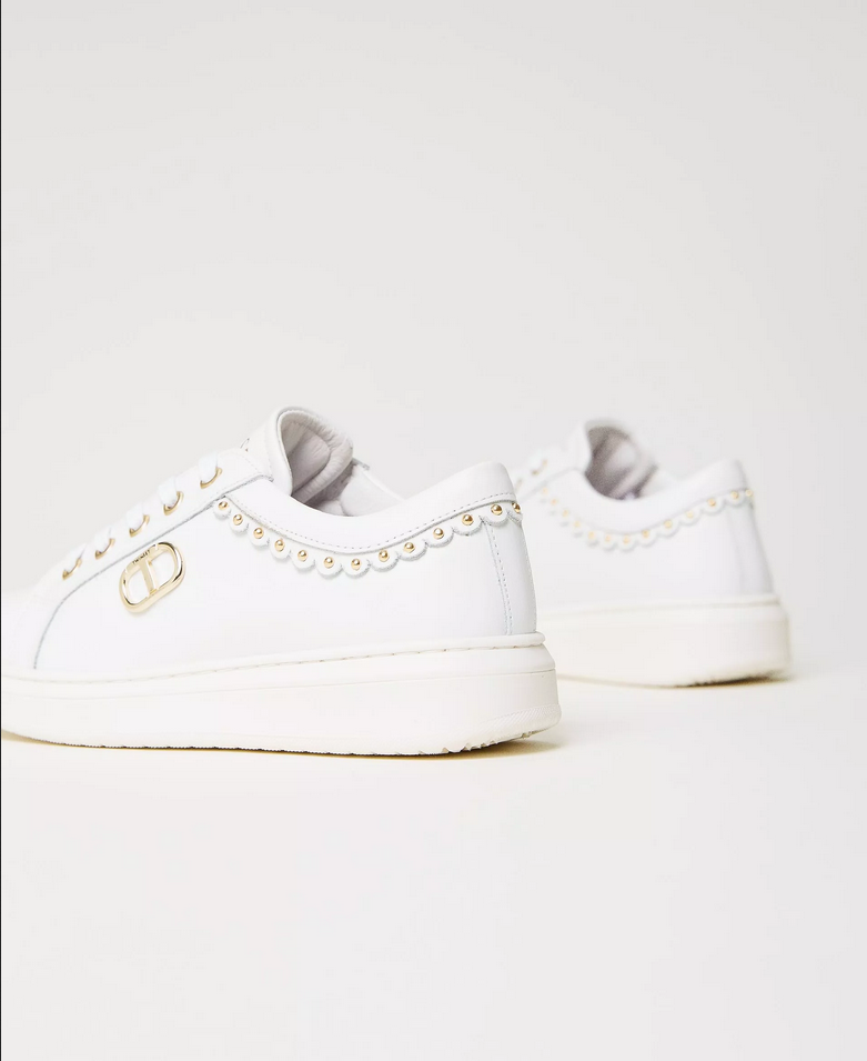 SCARPE SNEAKERS RAGAZZA TWINSET 241GCJ052 PELLE 11271 BIANCO ORIGINALE AI