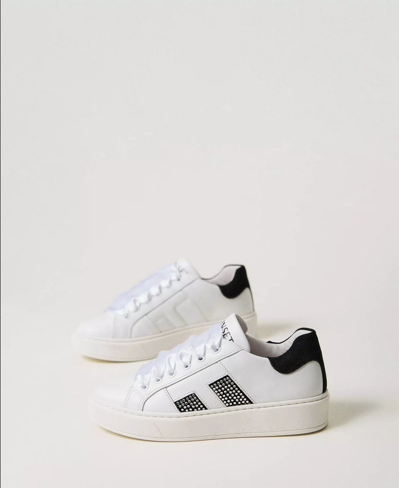 SCARPE SNEAKERS DONNA TWINSET 241GCJ100 PELLE 11341 BIANCO ORIGINALE AI