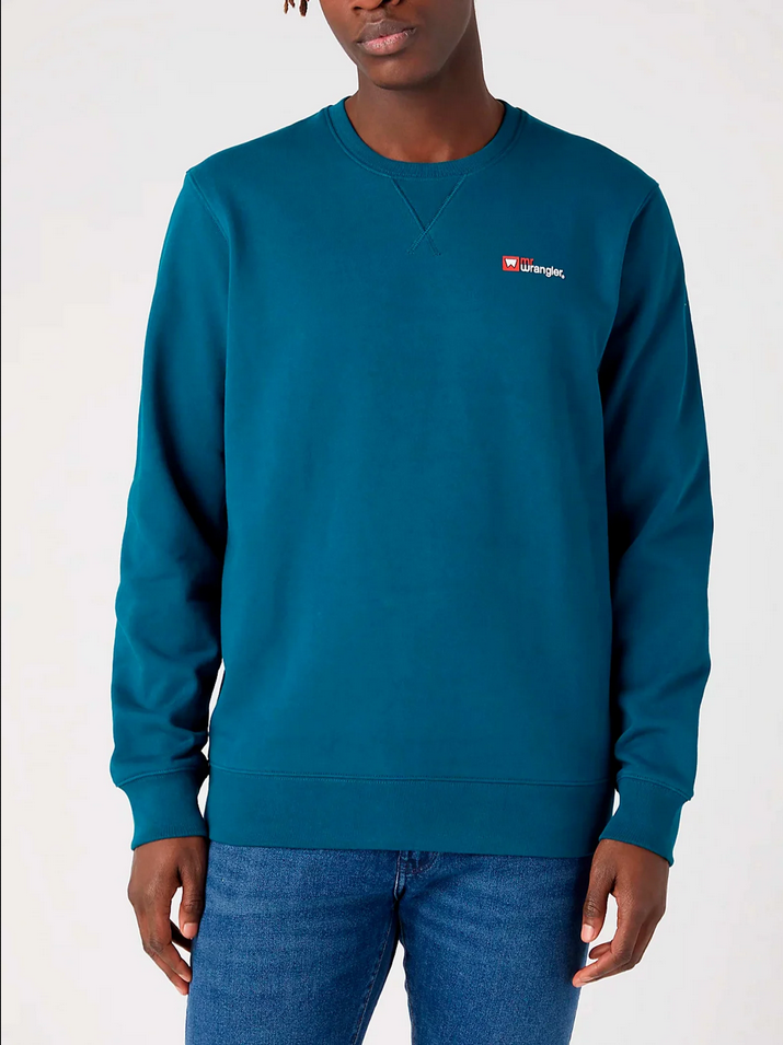 MAGLIA FELPA FELPE UOMO WRANGLER LOGO W6MSI4G03 COTONE BLU ORIGINALE PE 2024