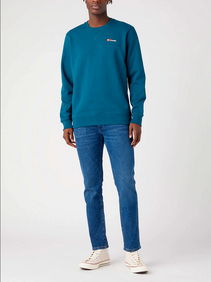 MAGLIA FELPA FELPE UOMO WRANGLER LOGO W6MSI4G03 COTONE BLU ORIGINALE PE 2024