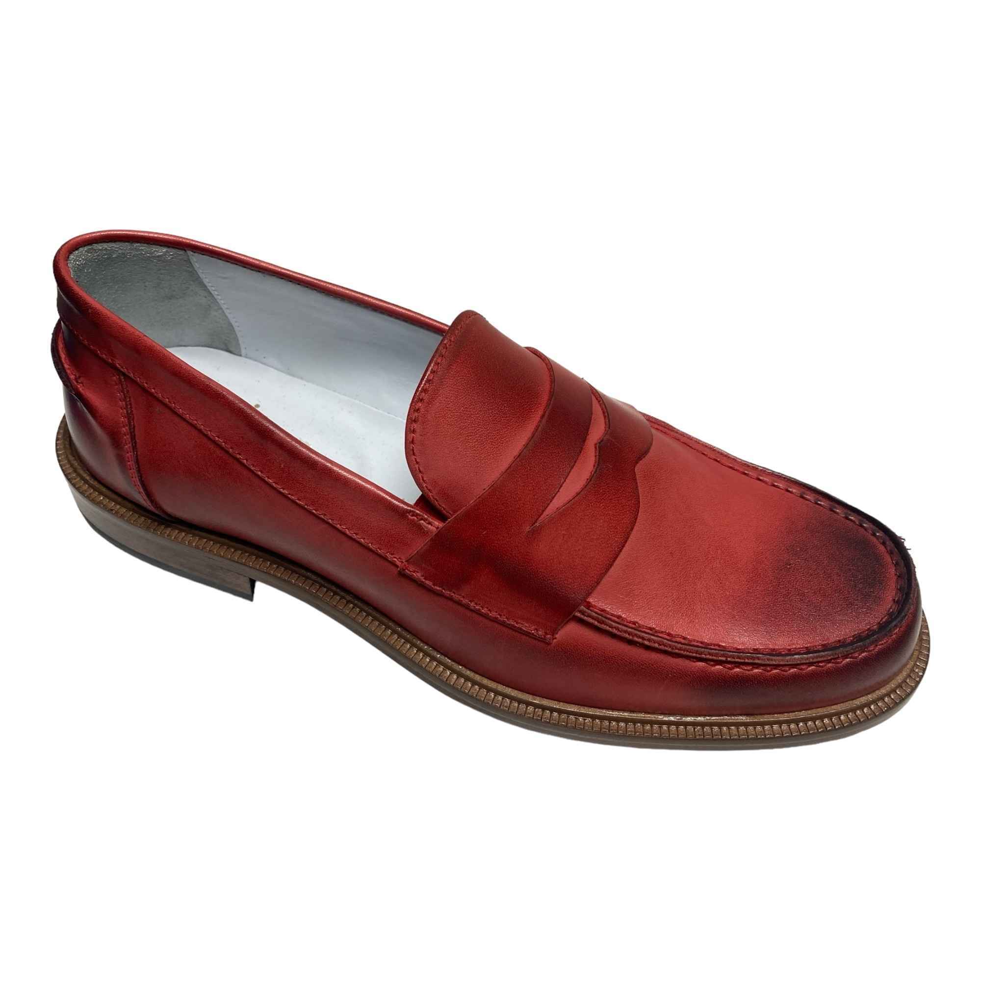 SCARPE MOCASSINO CASUAL UOMO BOTTICELLI GRU201 PELLE ROSSO ORIGINALE PE