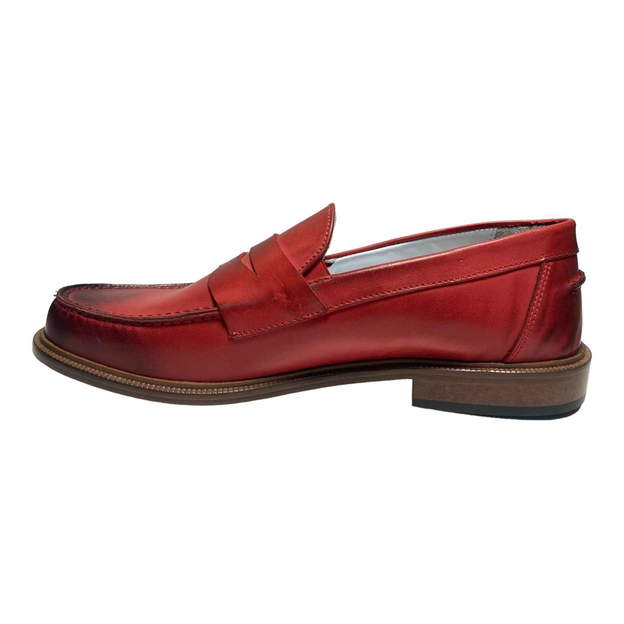 SCARPE MOCASSINO CASUAL UOMO BOTTICELLI GRU201 PELLE ROSSO ORIGINALE PE