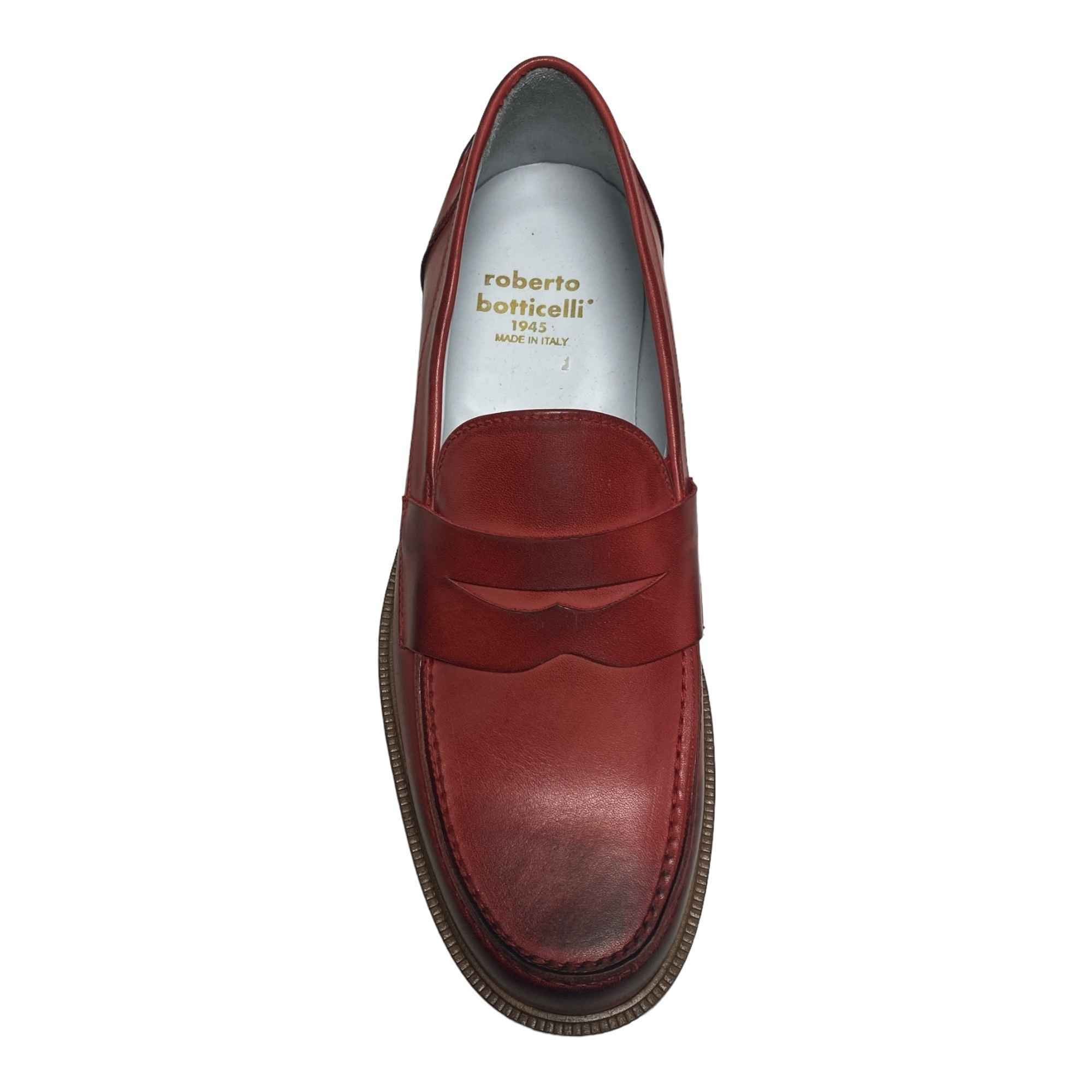 SCARPE MOCASSINO CASUAL UOMO BOTTICELLI GRU201 PELLE ROSSO ORIGINALE PE