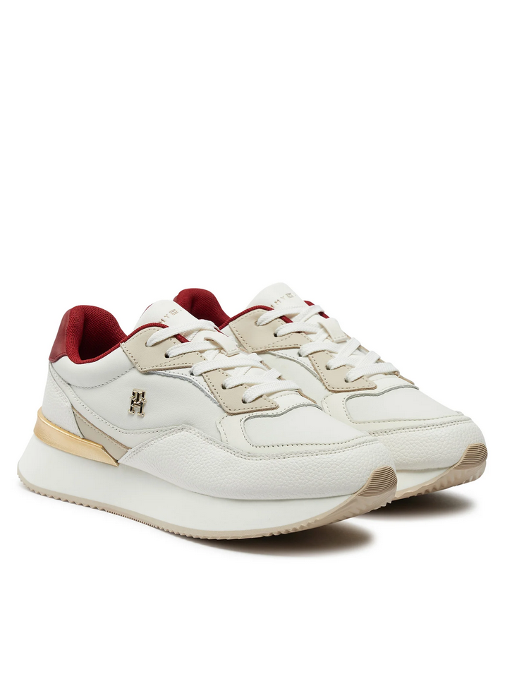 SCARPE SNEAKERS DONNA TOMMY HILFIGER FW0FW08203 PELLE BIANCO ORIGINALE AI 2025