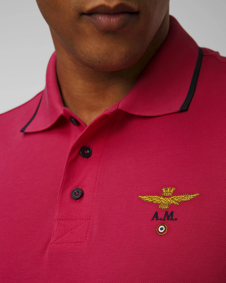 POLO T SHIRT UOMO AERONAUTICA MILITARE 251PO1308P82 FUCSIA ORIGINALE PE 2025