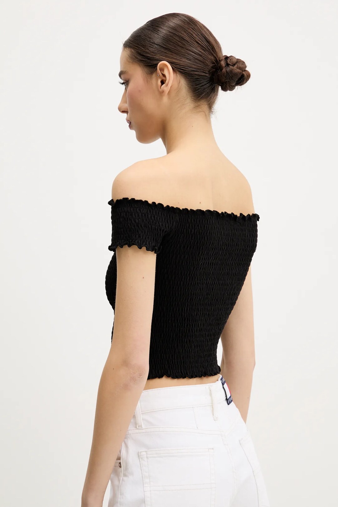 TOP MAGLIA T SHIRT DONNA TOMMY JEANS DW0DW20238 COTONE NERO ORIGINALE PE 2025