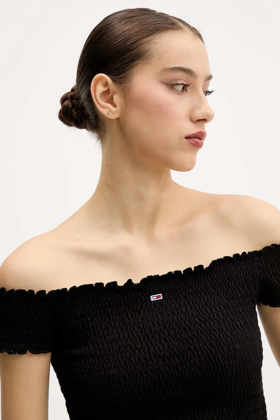 TOP MAGLIA T SHIRT DONNA TOMMY JEANS DW0DW20238 COTONE NERO ORIGINALE PE 2025