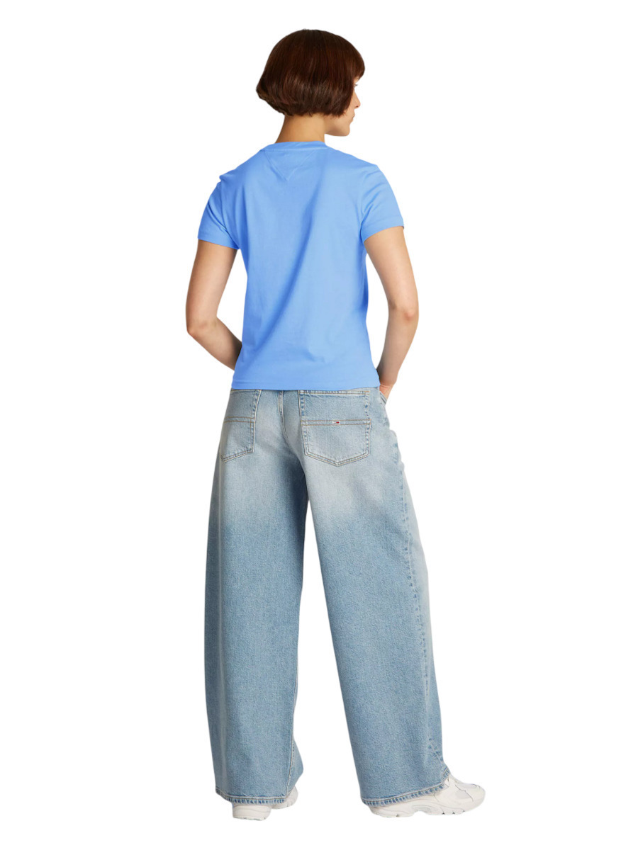 T SHIRT MAGLIA DONNA TOMMY JEANS DW0DW21338 COTONE CELESTE ORIGINALE PE 2025