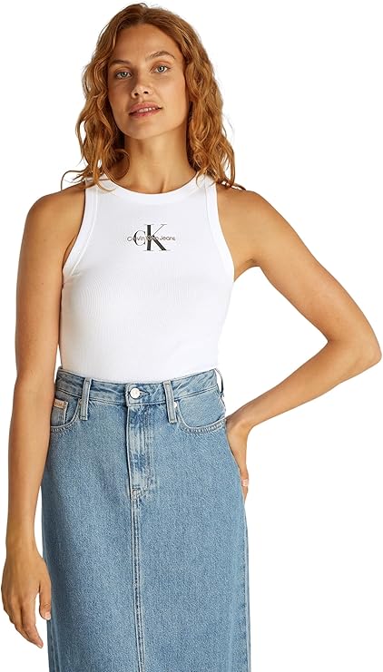 TOP CANOTTA DONNA CALVIN KLEIN JEANS J20J225301 COTONE BIANCO ORIGINALE PE 2025